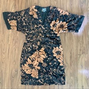 Maeve Anthropologie shift dress black floral 12P
